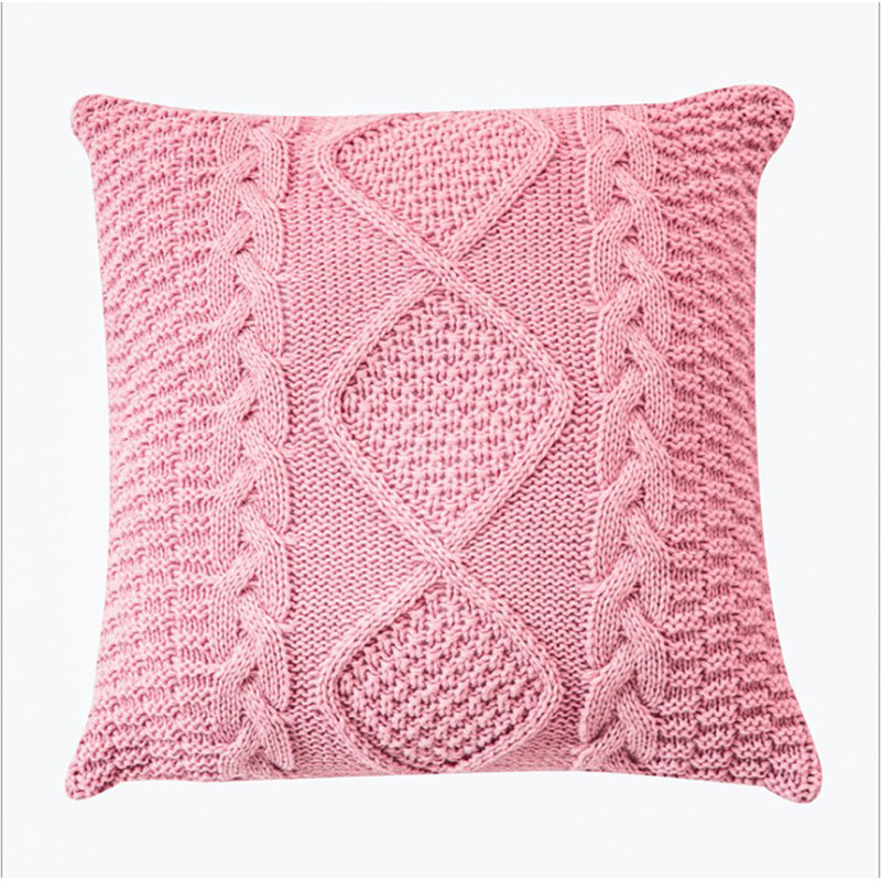 Yellow Knitted Geometric Throw Pillow Cover AND insert – Cozy Sweater Style 18"x18"  , Yellow, Polyester/Polyfill