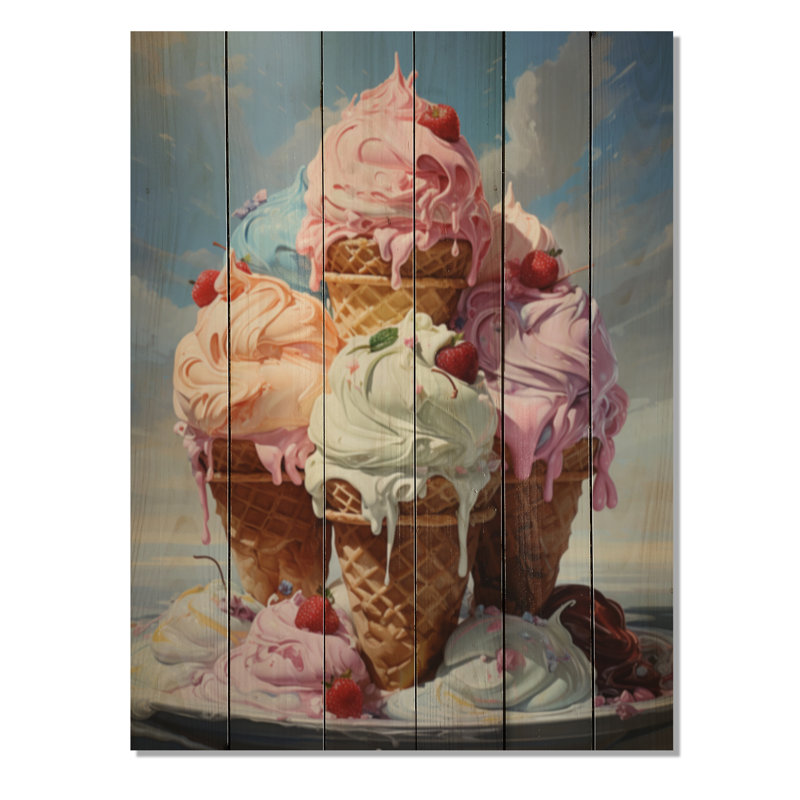 Nourriture, crème glacée II sur bois, H 32 po x l 24 po x P 0,78 po