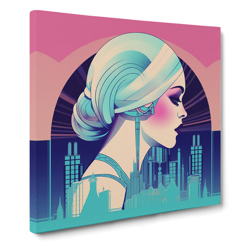 Art Deco Woman Vaporwave - Print, 50cm H x 50cm W x 3cm D