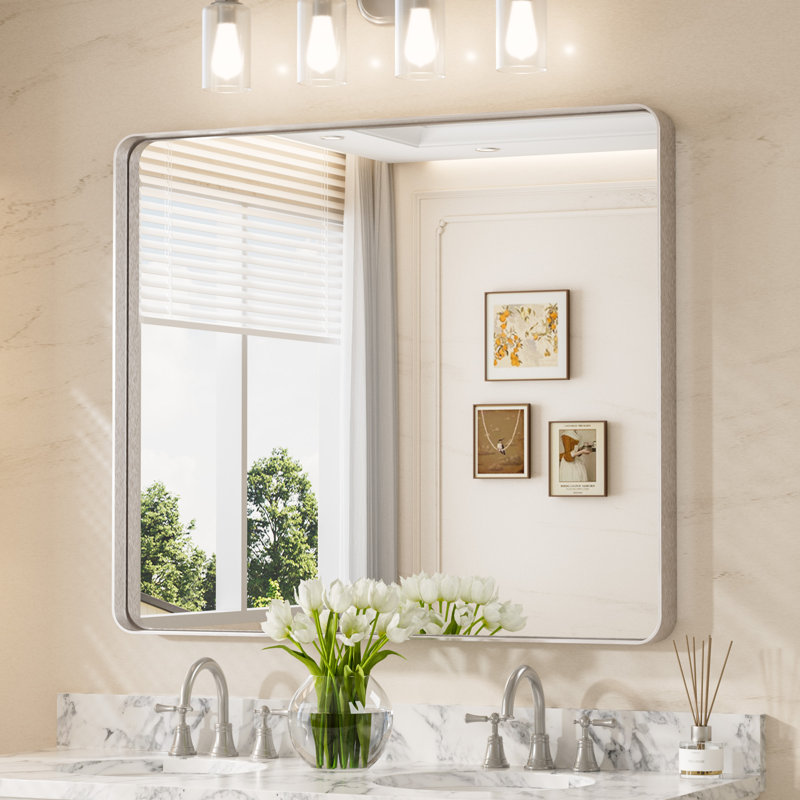 Miroir d'appoint Tyro, 42 po x 36 po, Rectangulaire, Nickel