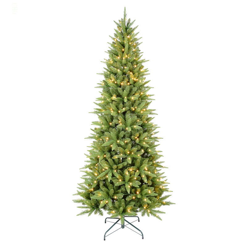 Arbre de Noël mince de 7 pi avec 400 lumières DEL chaudes - 1180 pointes en PE + PVC, conception à charnières peu encombrante, installation facile, support en métal robuste - arbre à crayons réaliste pour les petits espaces