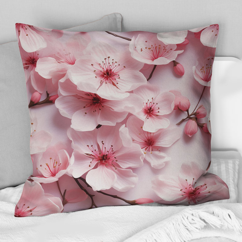 Rose Sakura Blossoms Floral - Coussin décoratif abstrait Coral Reef, H 18 po x l 18 po