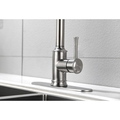 Robinet d'évier de cuisine en nickel brossé avec rétractable, acier inoxydable, 3 réglages de sortie, robinet rétractable en acier fiable, finition, buse rotative à 360 °, sorties d'eau, fin