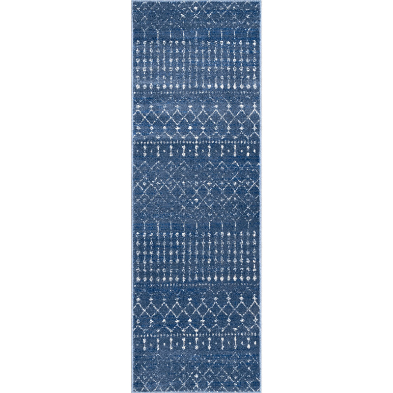 Mahita Moroccan Power Loom Performance Blue Rug, Runner 2'6" x 6'