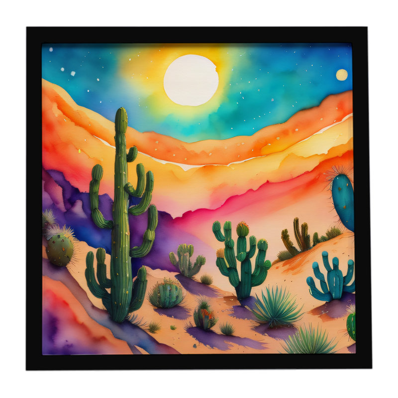 Cactus en couleur, impression sur métal encadrée