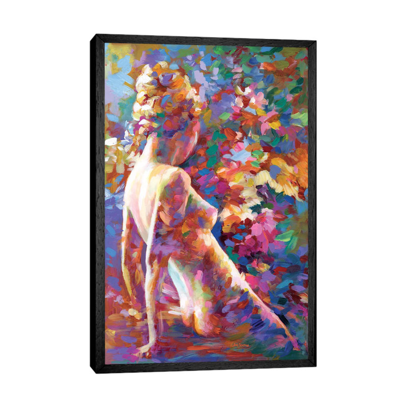 Lady Flower by Leon Devenice - Floater Frame Print on Canvas, Black Framed