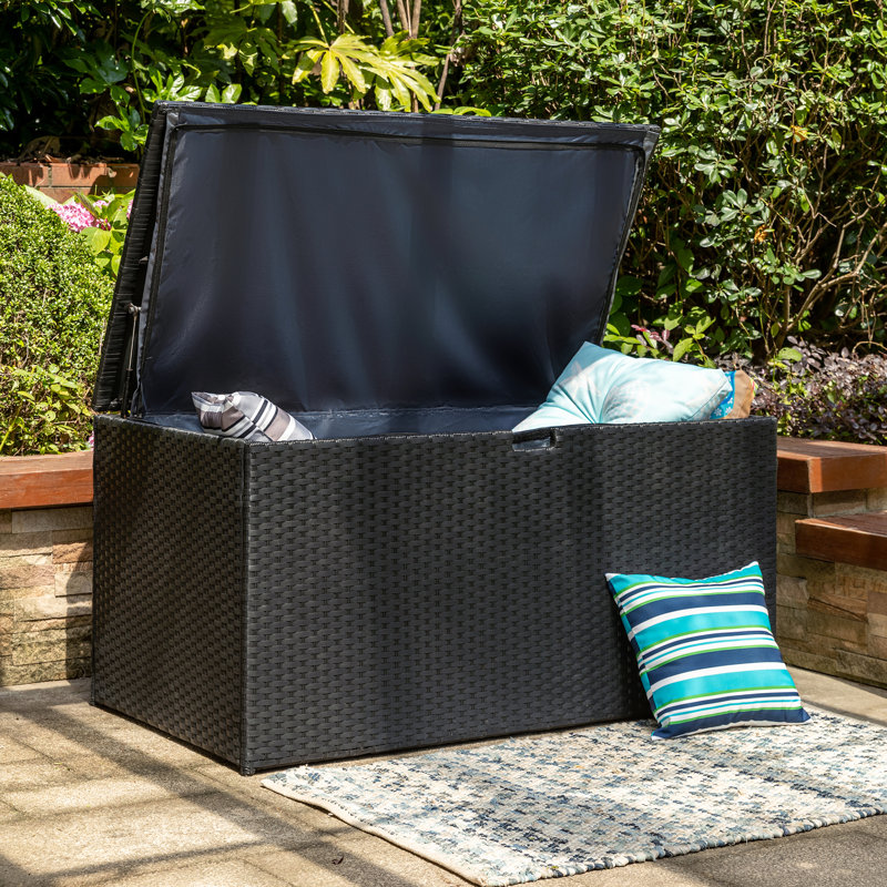Coffre de terrasse en osier résistant à l'eau Glitzhome 140 gallons, Noir