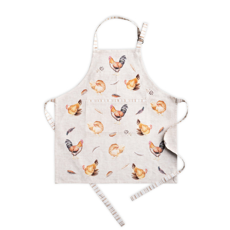 Tablier Maison d'Hermine à motif coq de ferme, 100 % coton, pour tous les jours - 70 x 80 cm