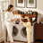 54” Washer Dryer Countertop with LED Light, Wooden Washer Dryer Topper with 2-Tier Shelves and Hanging Rod, Walnut-128907058
