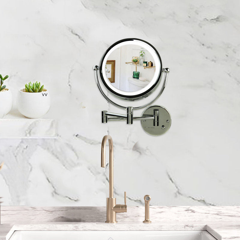 Wall Mounted Vanity Makeup Mirror 8.5 Inch with 7X Magnification and Natural LED Lights, Double-Sided with Hardwired Electrical Connection