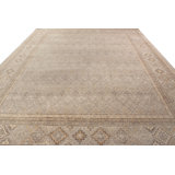Distressed Homage Hand Knotted Wool Geometric Area Rug in Gray, Beige, Brown, White