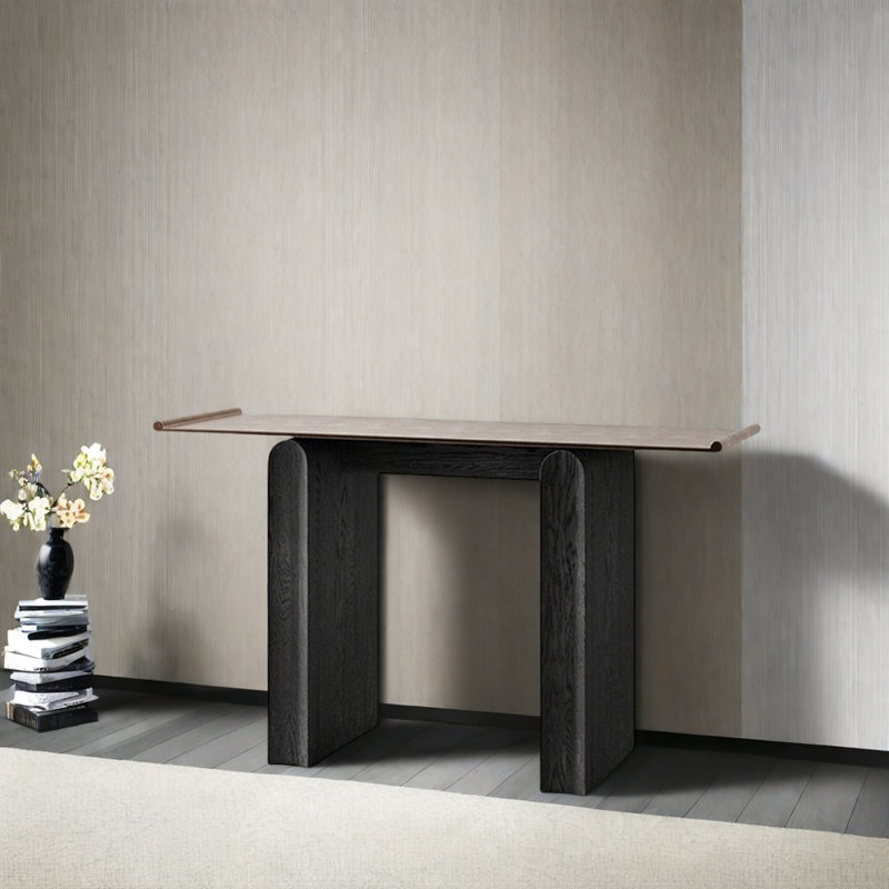 Table d'entrée Mid-Century, H 33,5 po x l 47,2 po x P 13,8 po, Noir