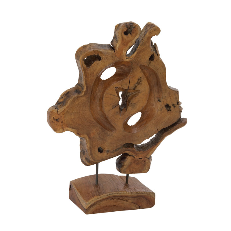Brown Teak Wood Live Edge Abstract Tabletop Sculpture