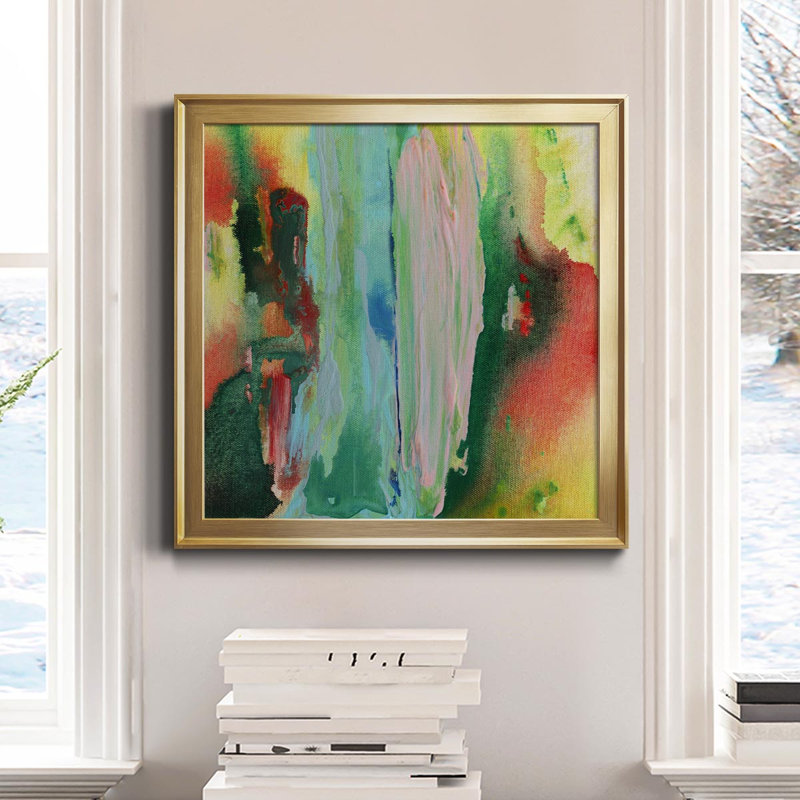 Long Lake II - peinture sur toile encadrée, Cadre doré, H 34,5 po x l 34,5 po x P 1,5 po