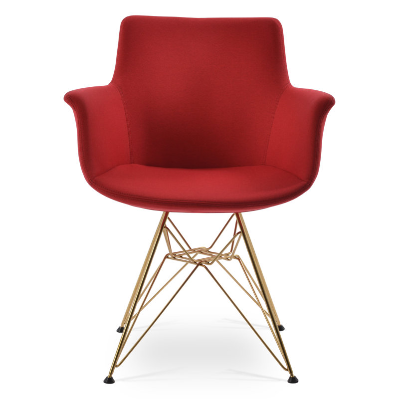 Bottega Wool Solid Back Arm Chair, Deep Maroon, Gold
