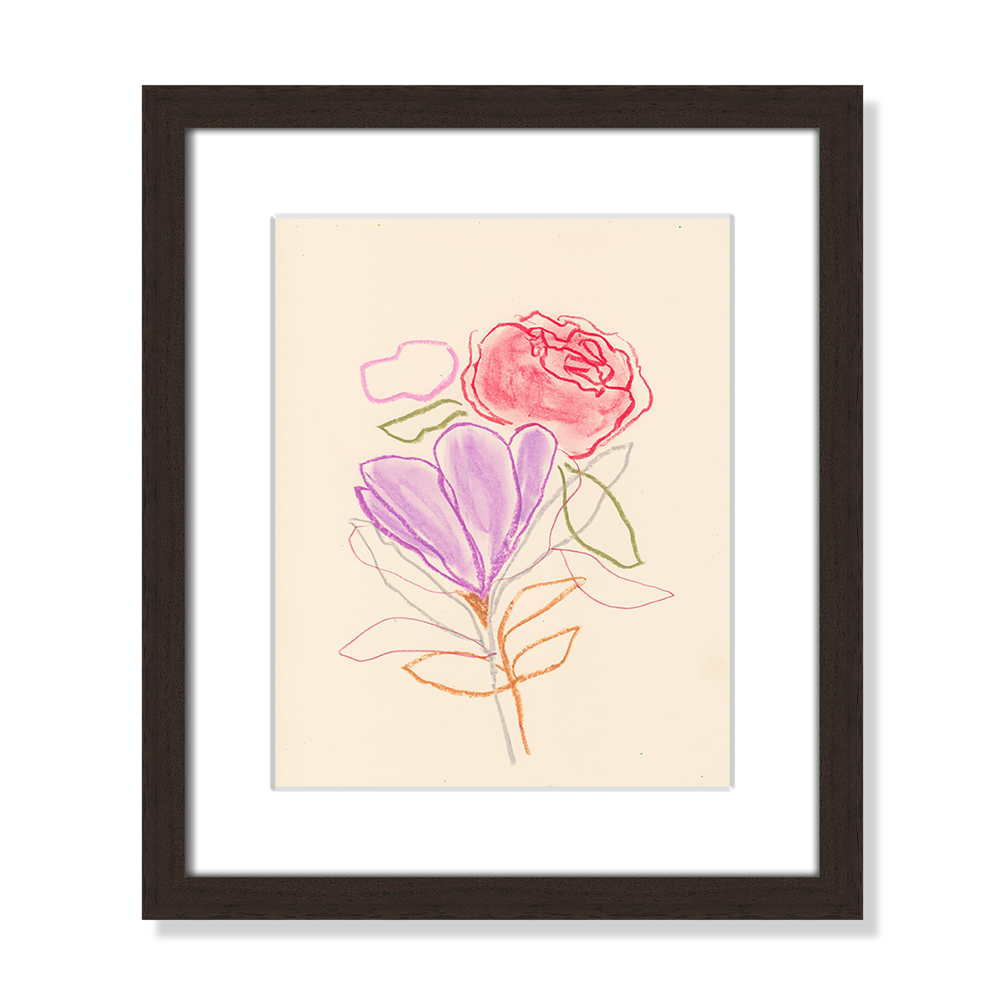 Simple Floral III Print by Bea Dina, Walnut Single Picture Framed Paper, White, 15" H x 13" W x 1.25" D