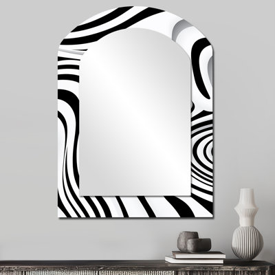 Fingerprint Monochrome Labyrinth - Waves Asymmetrical Decorative Wall Mirror, Modern Arch Mirror, Printed Metal Art