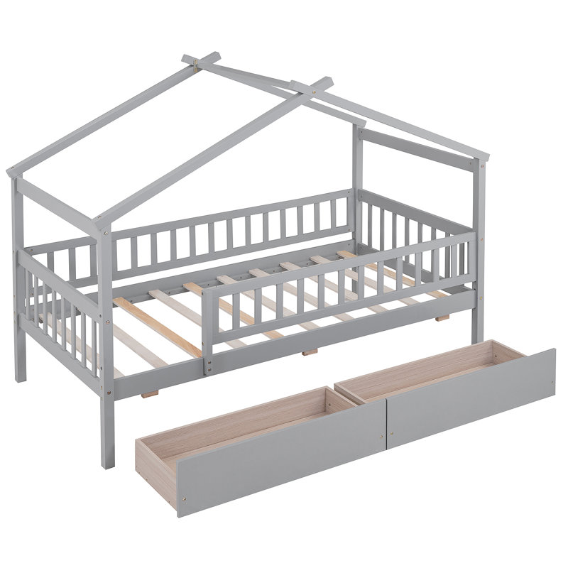 Lit simple en bois avec deux tiroirs