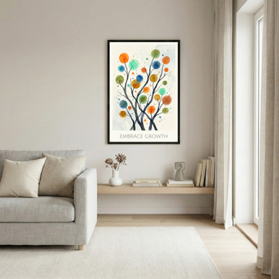 Arbre abstrait coloré avec des feuilles circulaires sur toile tendue, impression sur toile, étreinte artistique