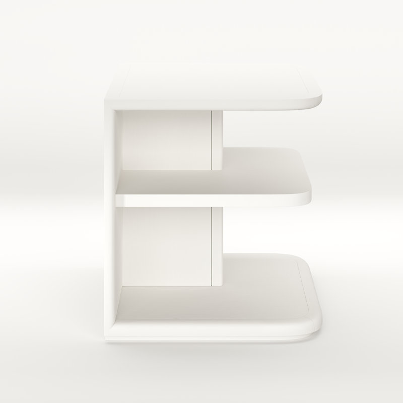 Cannello Floor Shelf End Table with Storage, Lino Bianco
