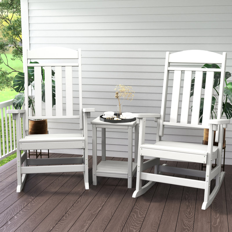 Ensemble de chaises berçantes 3 pièces avec table basse, Blanc