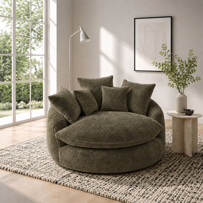 54" Oversized Olive Green Polyester Bean Bag Chair - Large Round Lounger with Pillow, Comfy Foam Sofa for Living Room