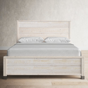 Desert Fields Modern Boho King Size Solid Wood Platform Bed, White 