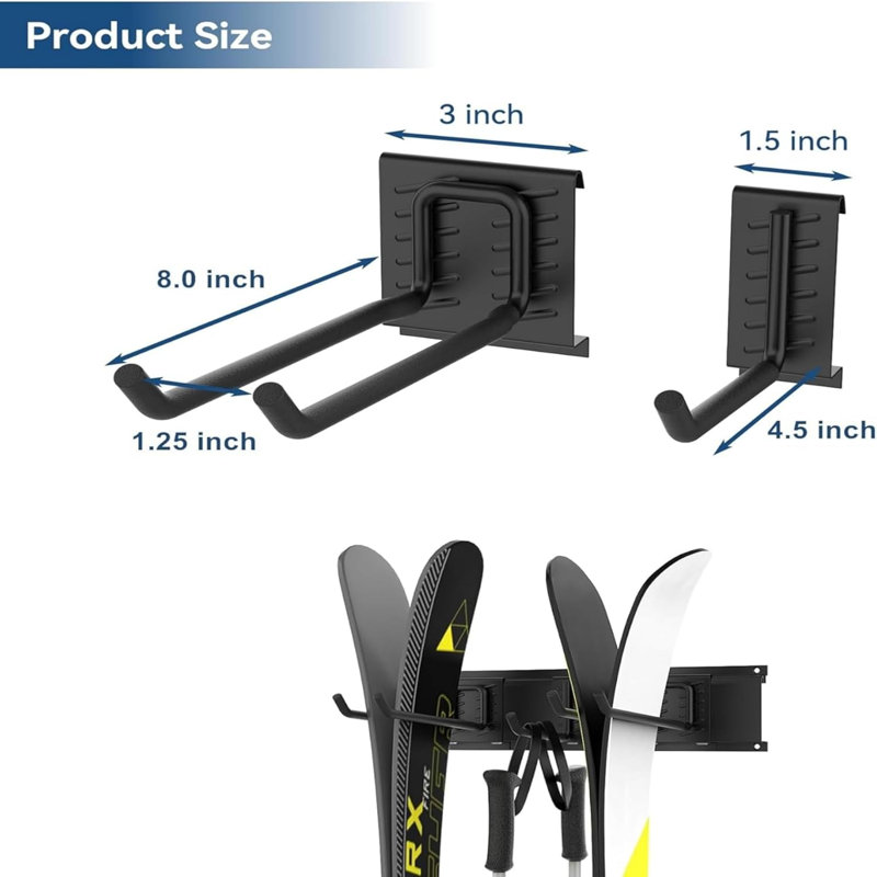 Porte-skis mural, rangement pour 4 paires de skis