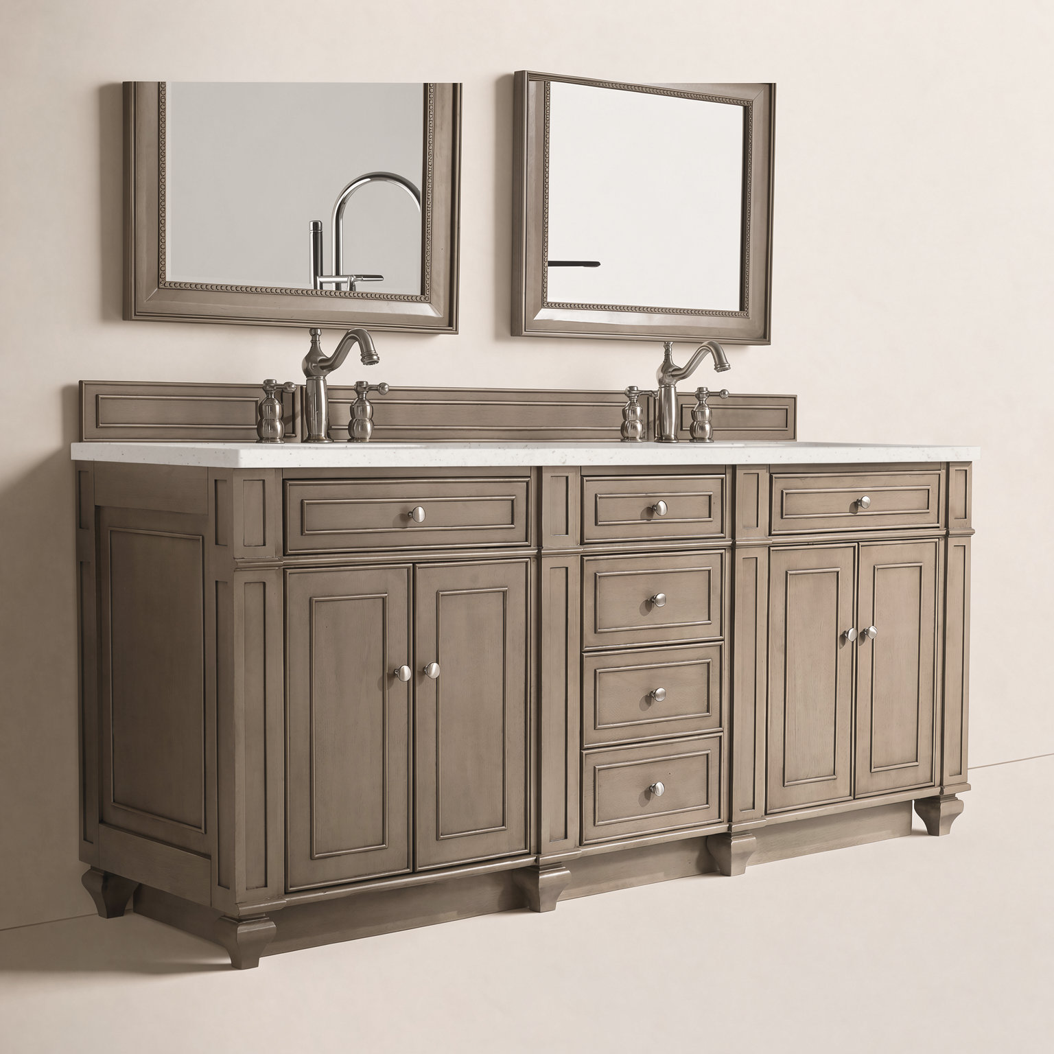 Calisto 72" Double Bathroom Vanity, Whitewashed Walnut, Lime Delight, 8" Widespread