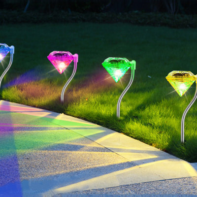 Solar Diamond Garden Stake Lights with 7-Color Changing LEDs, Weather-Resistant Design for Pathway, Patio and Yard