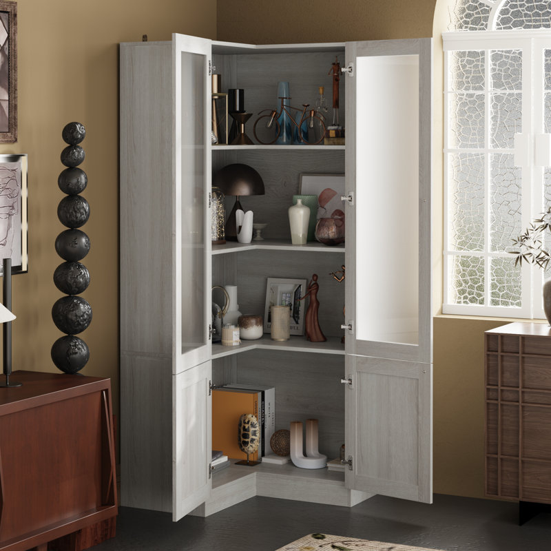 Elegant Corner China Cabinet With Shelves And Frosted Glass Doors – Space-Saving Display Solution