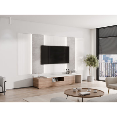 Ashen Divide Pre-Designed SPC and Wood Wall Panel Kit with LED Lighting 72 in. x 158 in. – Modern Decorative Accent Wall for Living Room or TV Area
