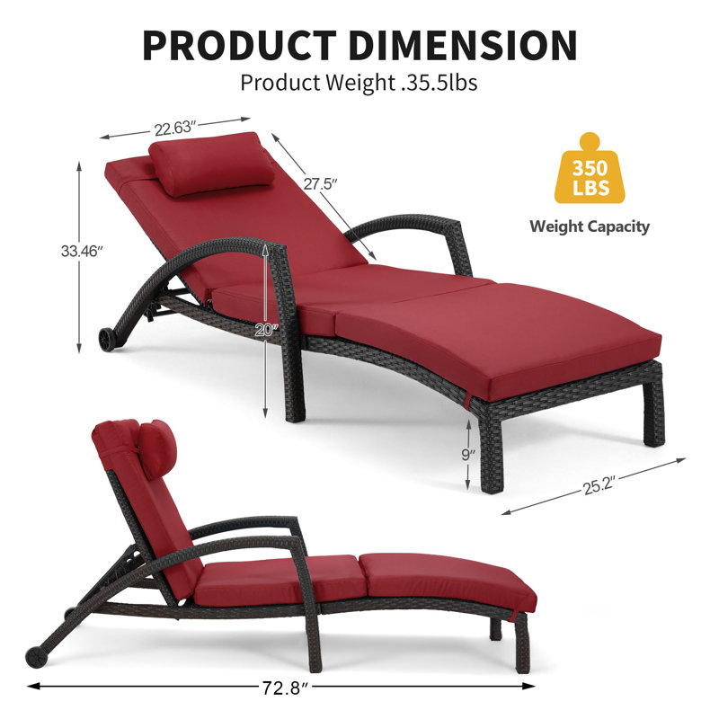Red and Black Adjustable Wicker Outdoor Chaise Lounge Set