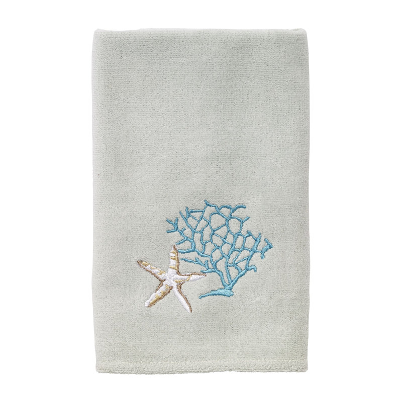 Seafoam Cotton Bath Towel with Starfish and Coral Embroidery