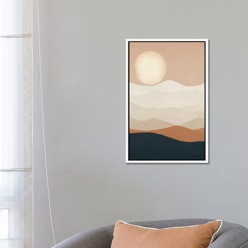 Mojave Mountains And Moon Landscape by Ryan Fowler - Print on Canvas, 66.04cm H x 45.72cm W x 3.81cm D, White Floater Framed