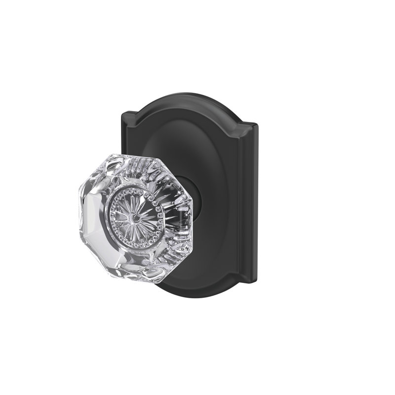 Alexandria Hall-Closet and Bed-Bath Glass Knob with Camelot Trim, Matte Black