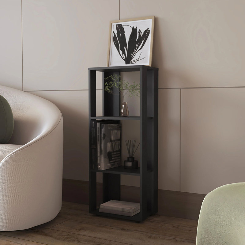 Bookcase in Melamine with Open Storage, Black