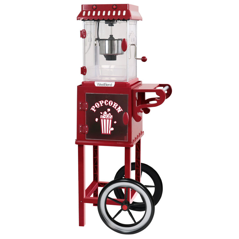 Vintage Red Stainless Steel Popcorn Machine with Cart