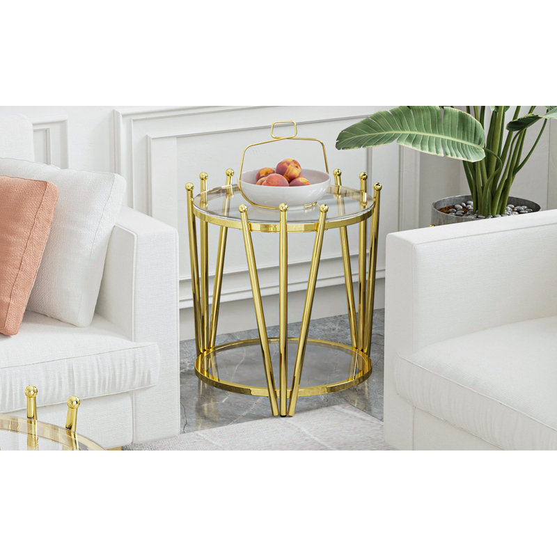 Table de bout avec pieds en acier inoxydable, table d'appoint pour le salon, Clair