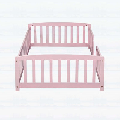 Wood Floor Bed with Guardrails and Central Entrance,Ideal for Compact Spaces and Child Safety