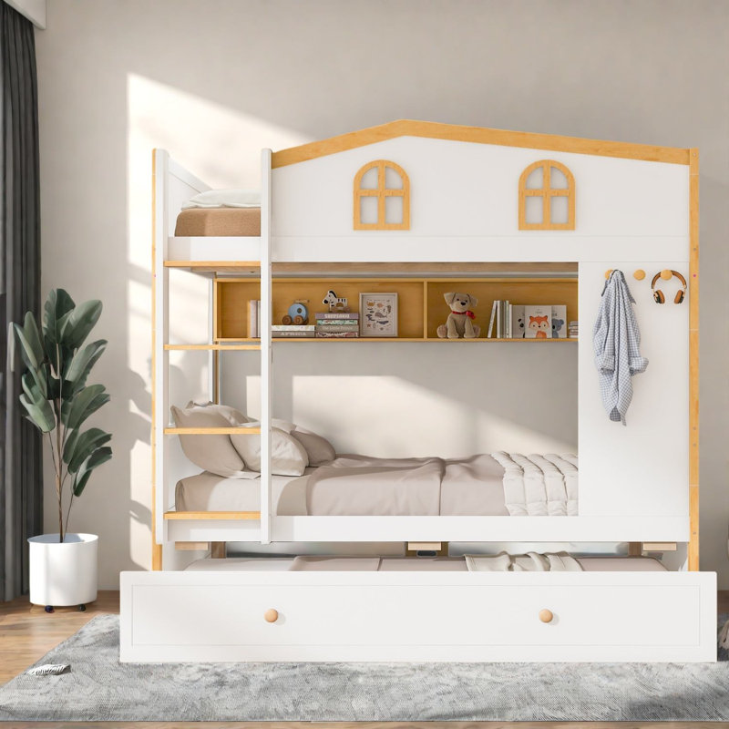 Lits de rangement, lit superposé double en bois surdimensionné avec lit gigogne pour chambre d'enfant