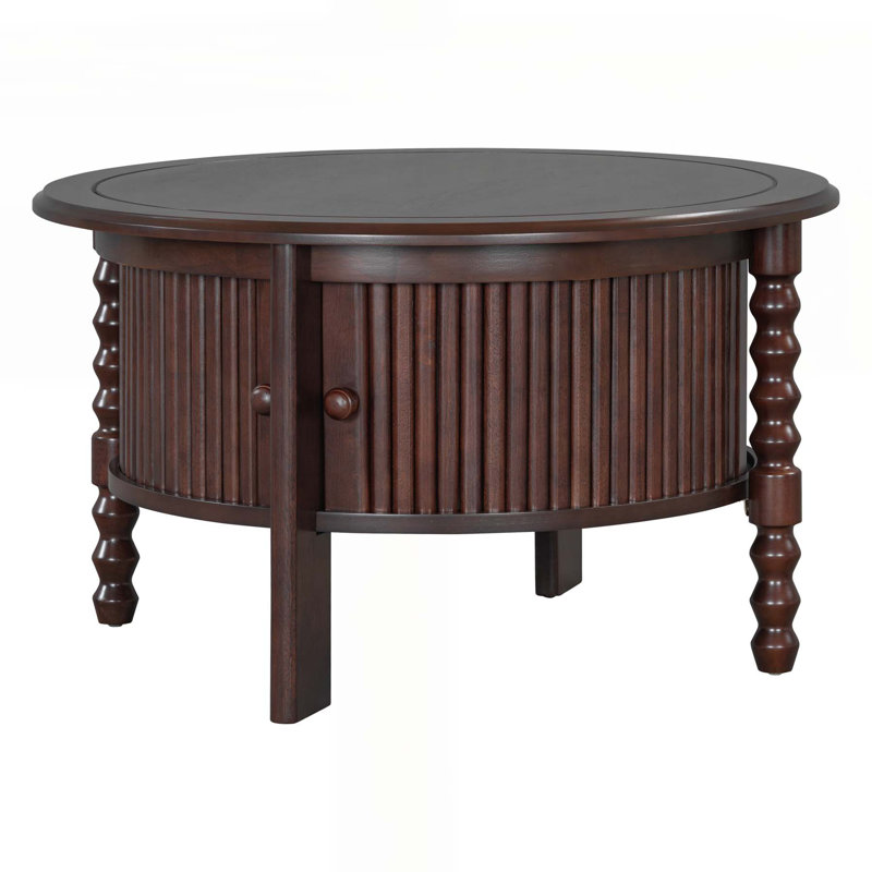 Vintage Round Coffee Table with Practical Storage for Various Spaces, Walnut