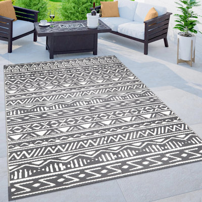 Tapis d'extérieur réversible noir / blanc Lucia