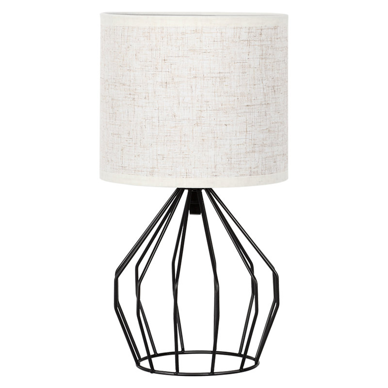 Table Desk Lamp with fabric lamp shade & Wire Geometric Base, Black, Blue