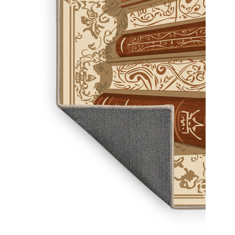 Tapis oriental moelleux et moelleux à poil de livres en beige - reliure beige, 5 x 7