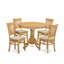 L'ensemble de mobilier de salle à manger 5 pièces comprend une table ronde avec piédestal et 4 chaises rembourrées en tissu de lin, 36 x 36 pouces, chêne