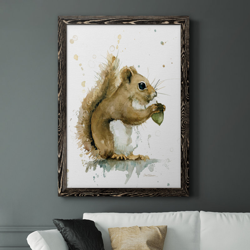 Récolte d'écureuil, peinture sur toile, H 31,5 po x l 23,5 po x P 1,5 po, Cadre noir