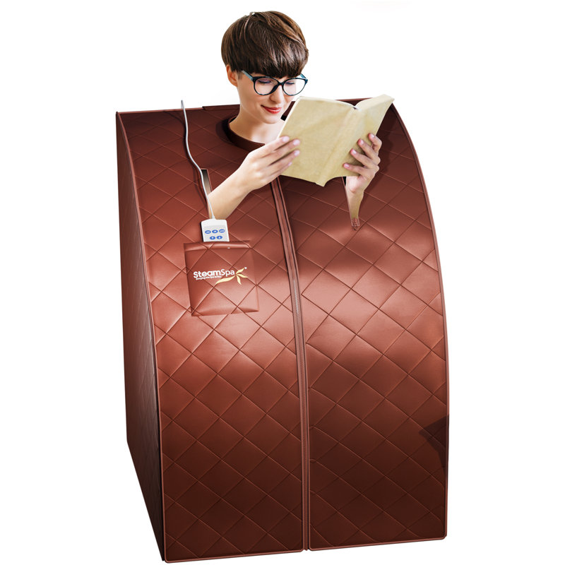 SteamSpa Portable 1-Person Home Sauna with Infrared Heating, Digital Control, Foot Heating Pad, Foldable Chair and Foot Massager in Brown Finish
