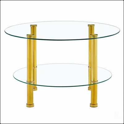 Table basse contemporaine en verre trempé à double couche de style contemporain - plateau de 27,5 po et dessous de 23,6 po. Plateau de table en verre renforcé, pieds en acier inoxydable.