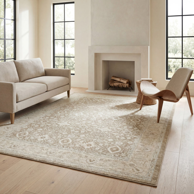 Tapis ROW Chestertown à bordure florale, brun clair/beige, à poils texturés, Rectangle 3 pi 3 po x 5 pi